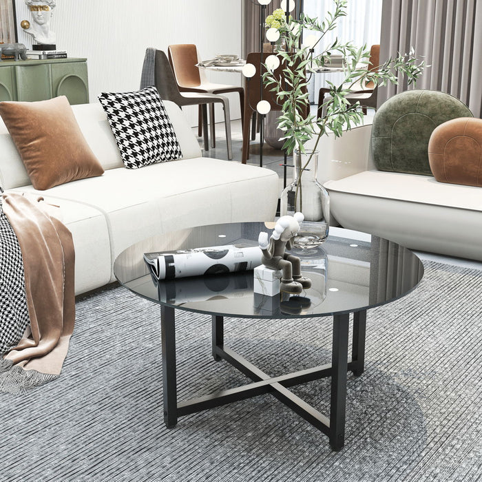 JWS Round Glass Coffee Table, Clear Coffee Table, Modern Side Center Tables For Living Room