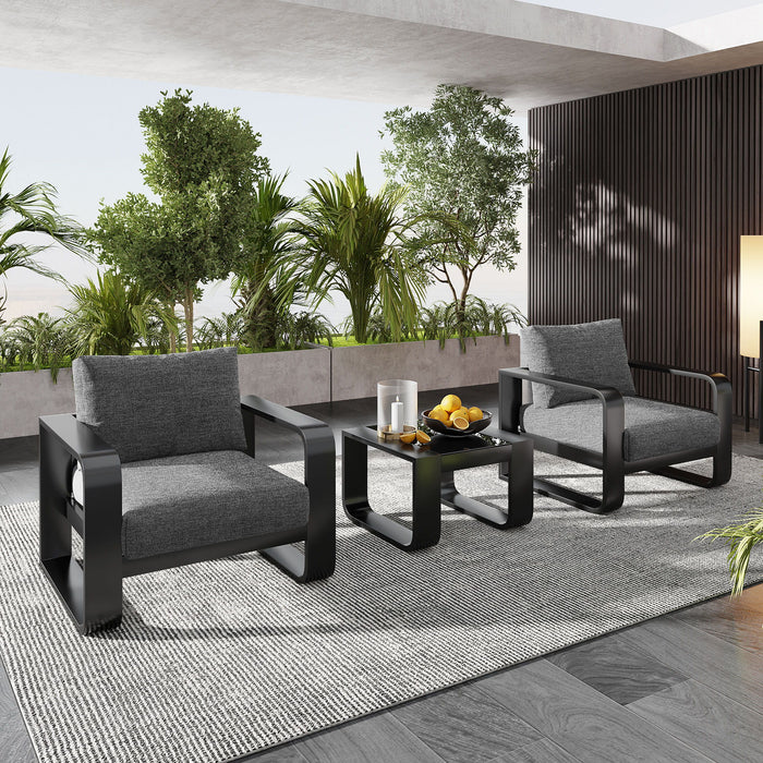 3 Piece Aluminum Frame Patio Furniture With 6.7" Thick Cushion And Coffee Table, All Weather Use Olefin Fabric Outdoor Chair - Gray / Black