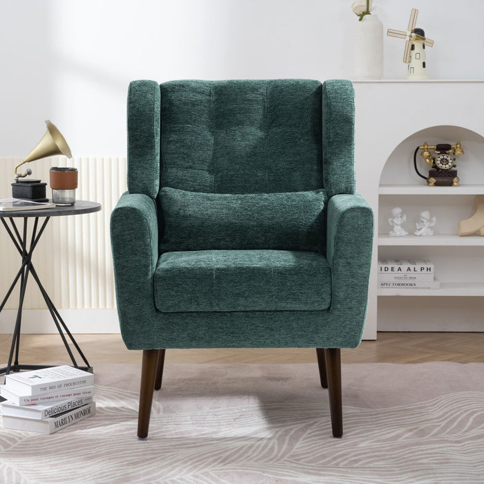 Modern Accent Chair, Chenille Arm Chairs For Living Room, Upholstered Mordern Armchair, Comfy Soft Padded Lounge Chair In Small Space, Bedroom, With Pillow, Solid Wood Leg