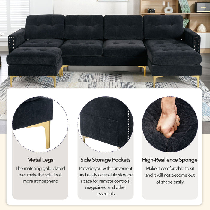 L-Shape Convertible Sectional Sofa Couch With Movable Ottoman For Living Room