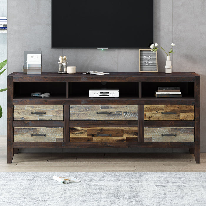 Retro Distressed Wooden TV Stand For TVs Up To 65", Entertainment Center Media Console With 6 Drawers And 3 Shelves For Living Room