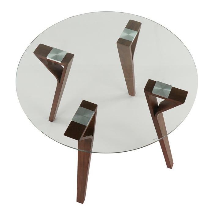 Folia - Mid-Century Modern Round Dinette Table - Walnut / Clear