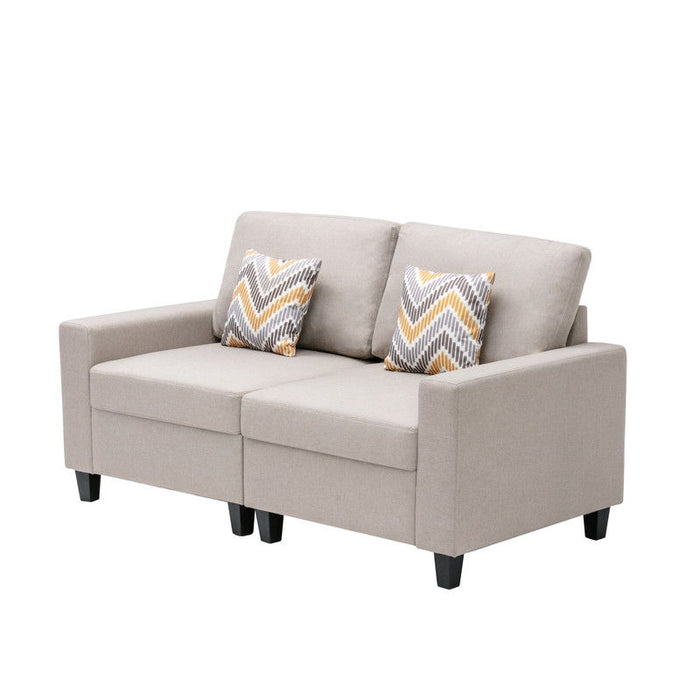 Nolan - Linen Fabric Loveseat With Pillows And Interchangeable Legs