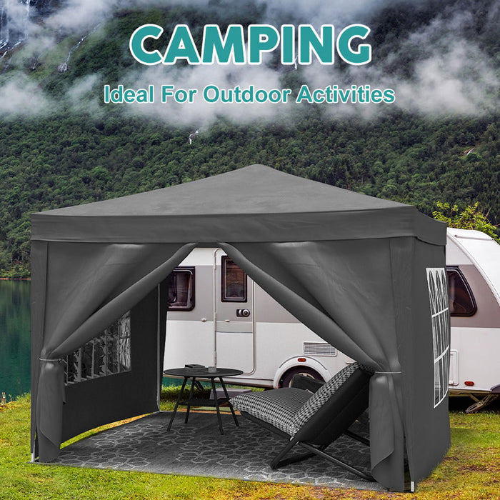 10'X10' Folding Canopy With 4 Removable Sidewalls Outdoor Event Shelter UPF 50+ Gazebo Portable Tents For Parties Beach Camping Wedding Ez Pop Up Canopy 4 Pieces Weight Bag + Carry Bag