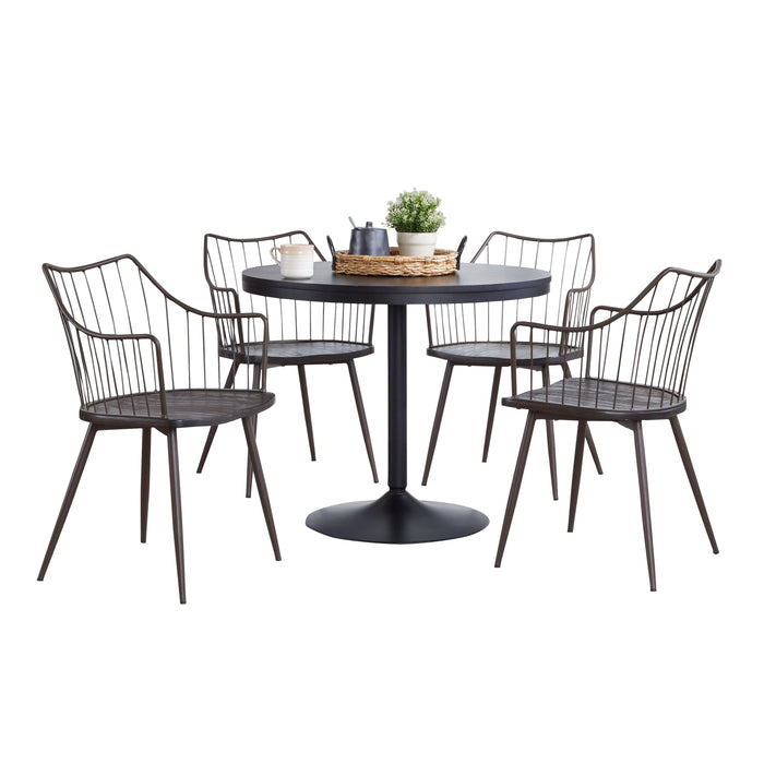 Dakota Winston - 5 Piece Contemporary Dining Set - Black / Brown / Dark Walnut