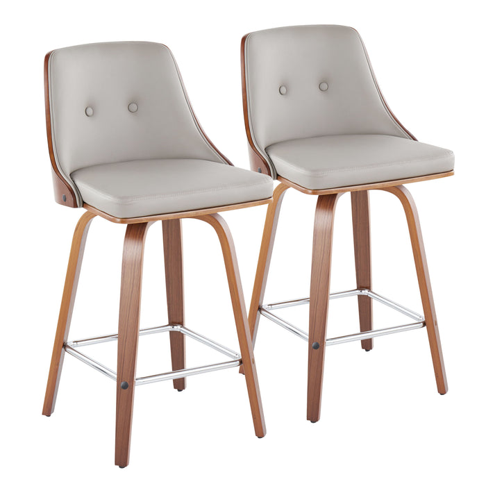 Gianna - Mid Century Modern Fixed Height Counter Stool With Swivel With Square Footrest (Set of 2)