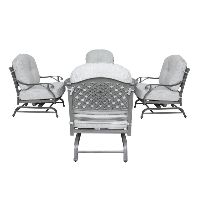 5 Piece Cast Aluminum Chat Fire Pit Set With Cushion