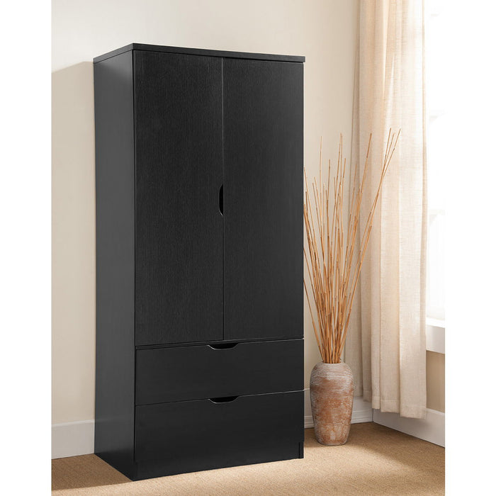 Wardrobe With Two Doors And Two Drawers - Black