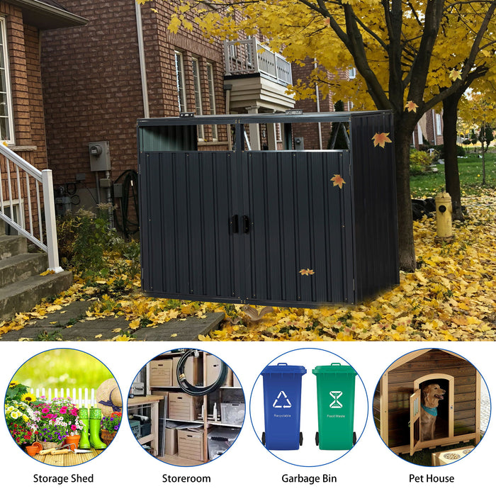 Garbage Bin Shed Stores 2 Trash Cans Metal Outdoor Bin Shed For Garbage Storage, Stainless Galvanized Steel, Bin Shed For Garden Yard Lawn