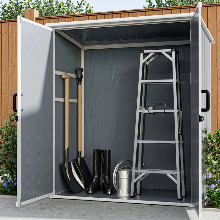 Outdoor Storage Shed Waterproof Resin Cabinet With Lockable Doors For Bikes And Patio Furniture - Gray