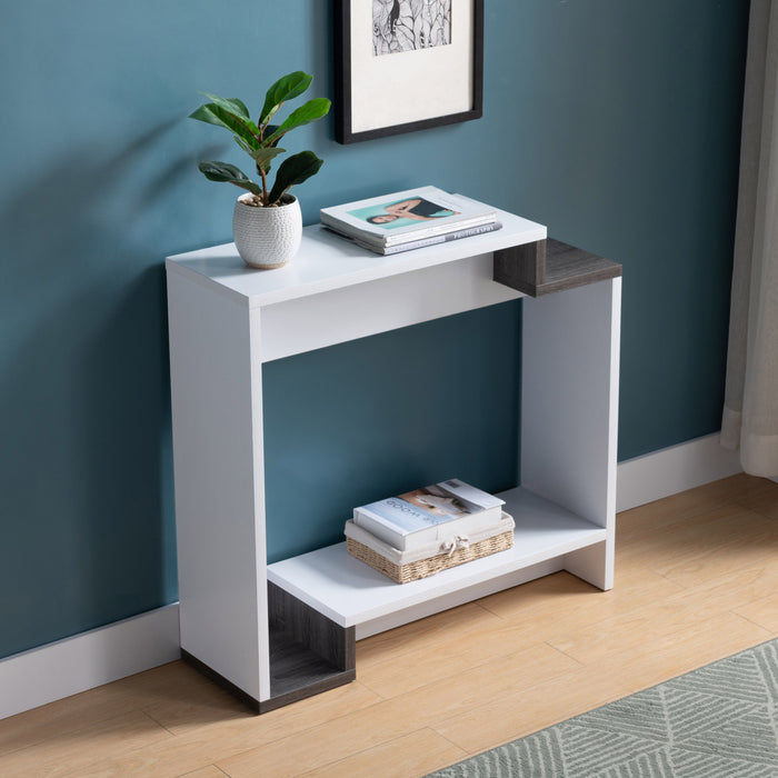 Contemporary Console Table With Two Open Shelves - White / Gray