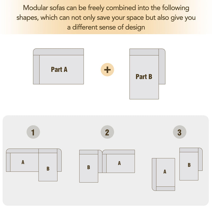 Modular Combination Living Room Sofa Set, Modern Minimalist Sofa, Living Room Upholstered Sofa Bed, Bedroom, 2 Pieces Computer Free Combination, L - Shaped