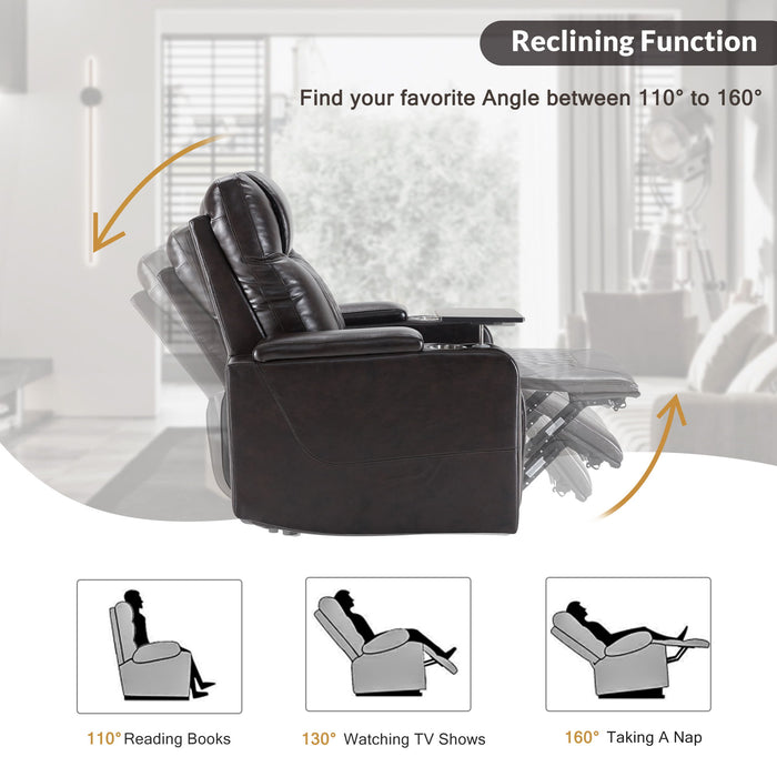 Power Motion Recliner With USB Charging Port And Hidden Arm Storage 2 Convenient Cup Holders Design And 360 Degree Swivel Tray Table