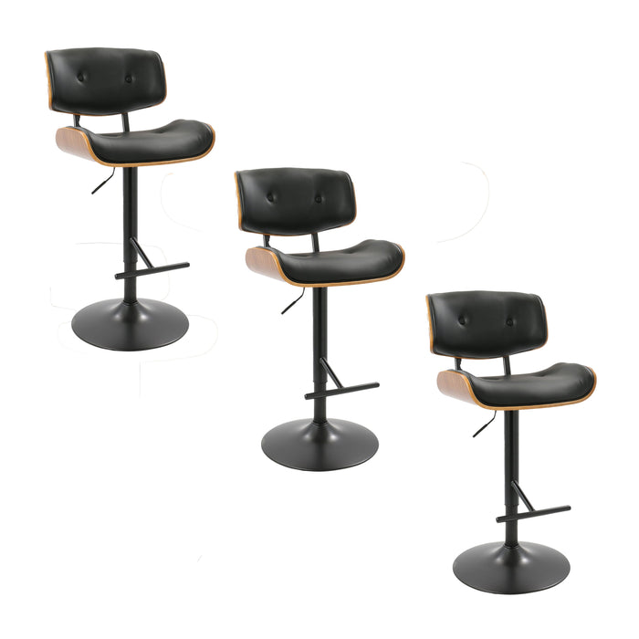 Lombardi - Mid Century Modern Adjustable Barstool With Swivel With Straight T Footrest (Set of 3)