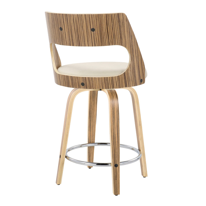 Cecina - Mid-Century Modern Fixed Height Counter Stool With Swivel With Round Footrest (Set of 2) - Zebra / Cream