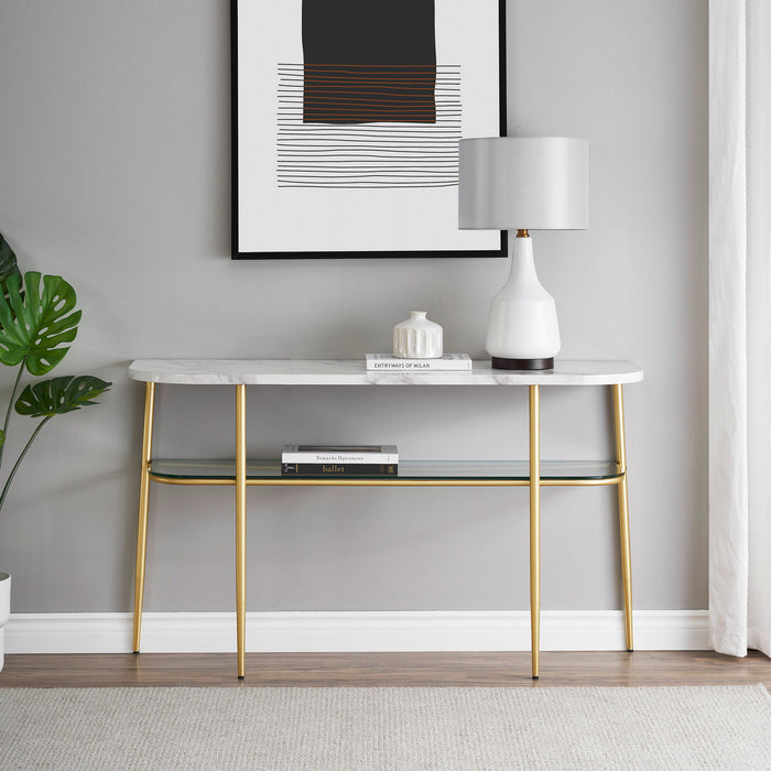 Modern Minimal Curved Faux Marble Entry Table - Gray / Gold