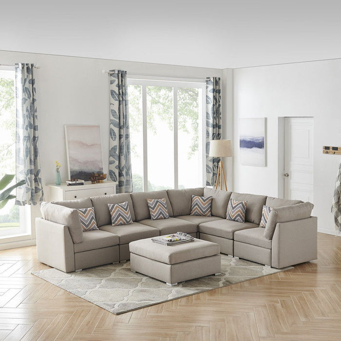 Amira - Fabric Reversible Modular Sectional Sofa With Ottoman And Pillows