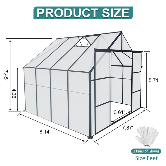 Double Door Polycarbonate Greenhouse Raised Base And Anchor Aluminum Heavy Duty Walk In Greenhouses For Outdoor Backyard In All Season