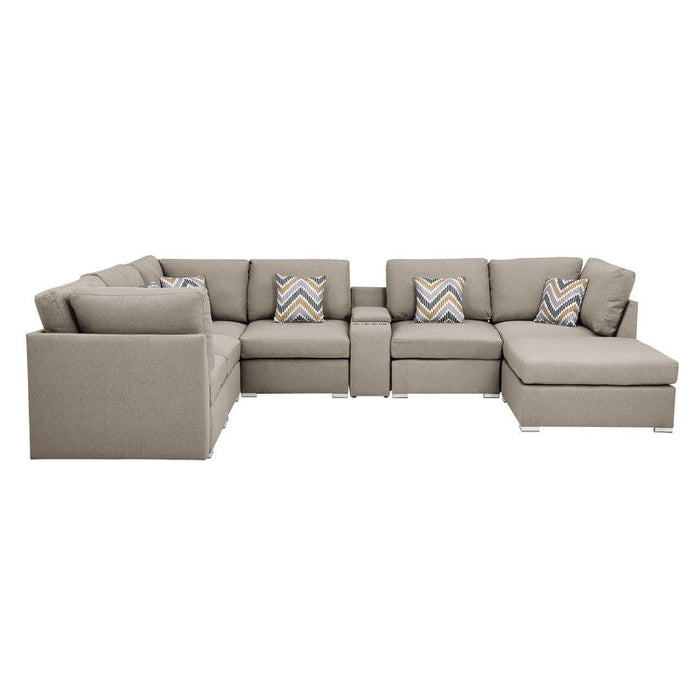 Amira - Fabric Reversible Modular Sectional Sofa, USB Console And Ottoman