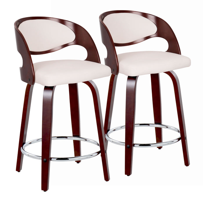 Pino - Mid Century Modern Fixed Height Barstool With Swivel With Round Footrest (Set of 2)