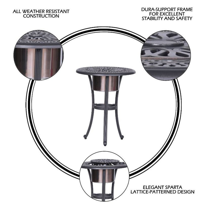 Outdoor Patio Aluminum Round Bistro Table/Side Table With Ice Bucket - Gunmetal