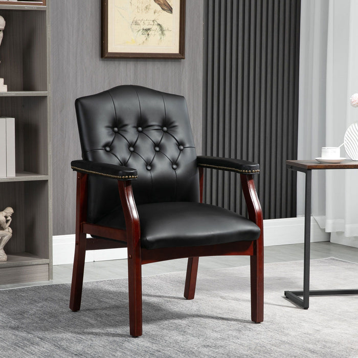 Leather Reception Guest Chairs With Padded Seat And Arms Ergonomic Mid-Back Office Executive Side Chair For Meeting Waiting Room Conference Office Guest Chairs - Black