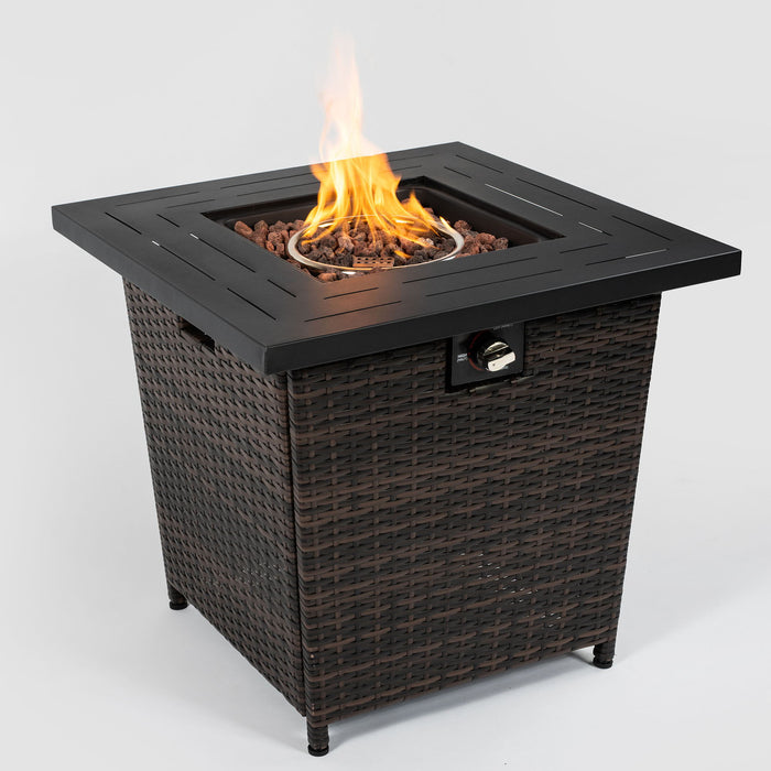 28" Wicker Square Fire Pit Table - Black Brown