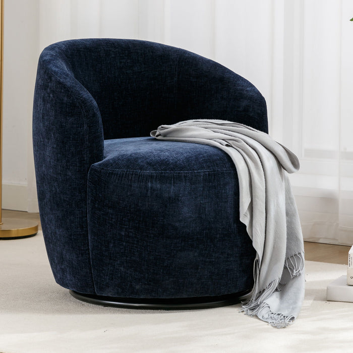 Chenille Fabric Swivel Accent Armchair Barrel Chair With Powder Coating Metal Ring