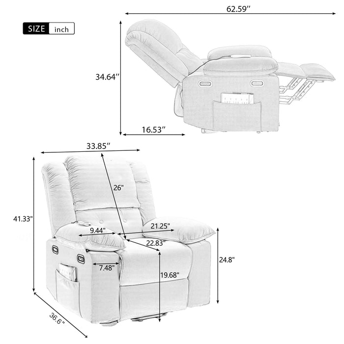 Massage Recliner, Power Lift Chair For Elderly With Adjustable Massage And Heating Function, Recliner Chair With Infinite Position And Side Pocket For Living Room