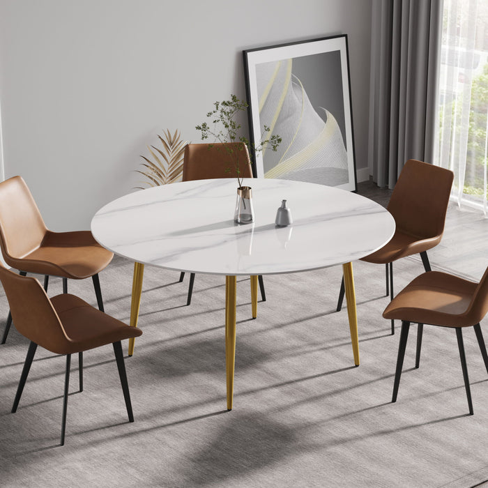 Modern Man-Made Stone Round Metal Dining Table-Position For 6 People