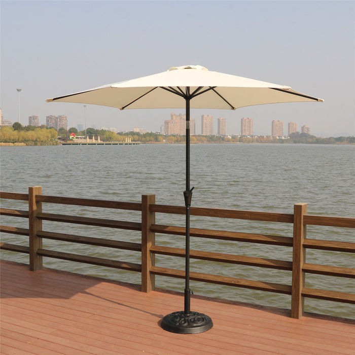 8.8' Outdoor Aluminum Patio Umbrella, Market Umbrella With 33 Pounds Round Resin Umbrella Base Lift