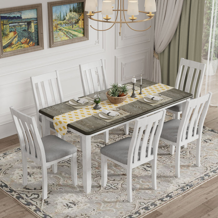 Dining Table Set Retro Style With Extendable Table And Upholstered Chairs