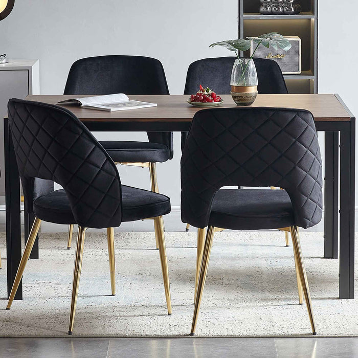 Velvet Dining Chairs With Metal Legs And Hollow Back Upholstered Dining Chairs