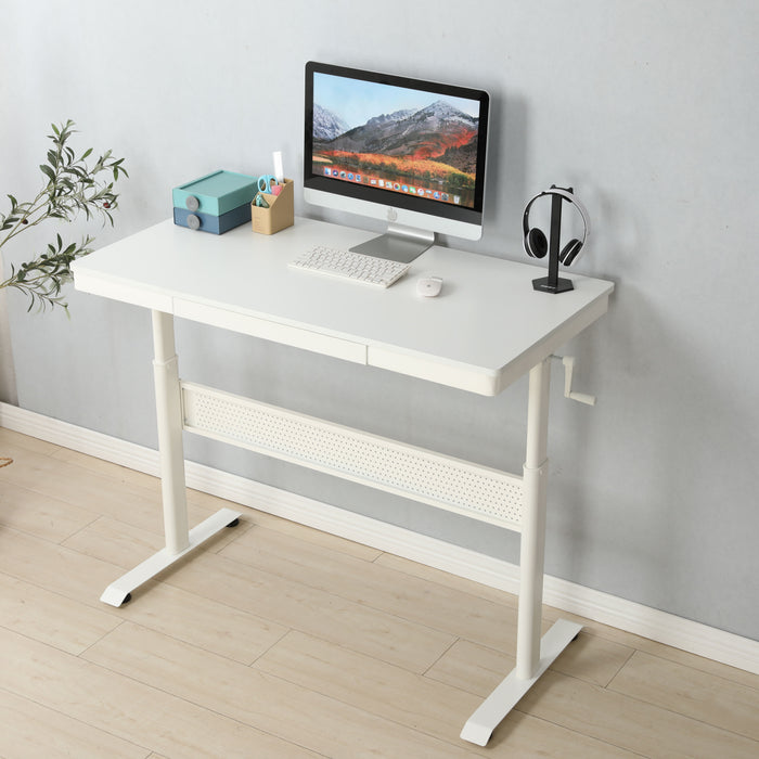 Standing Desk With Metal Drawer, Adjustable Height Stand Up Desk, Sit Stand Home Office Desk, Ergonomic Workstation