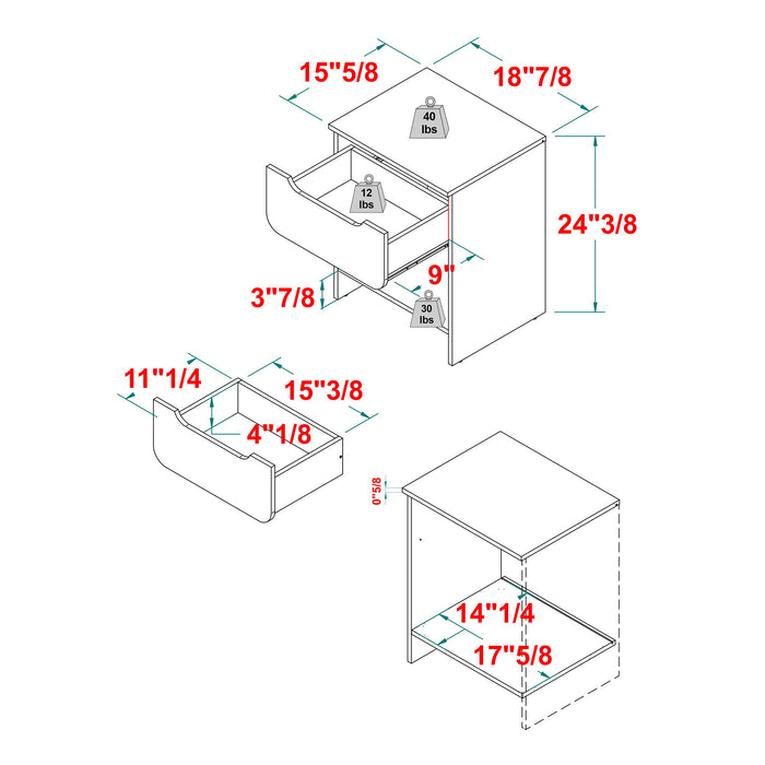 Modern Minimalist 1 Drawer Nightstand With Cubby