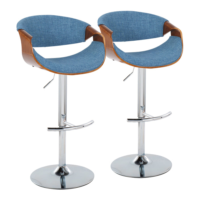 Curvo - Mid Century Modern Adjustable Barstool With Swivel With Rounded T Footrest (Set of 2)