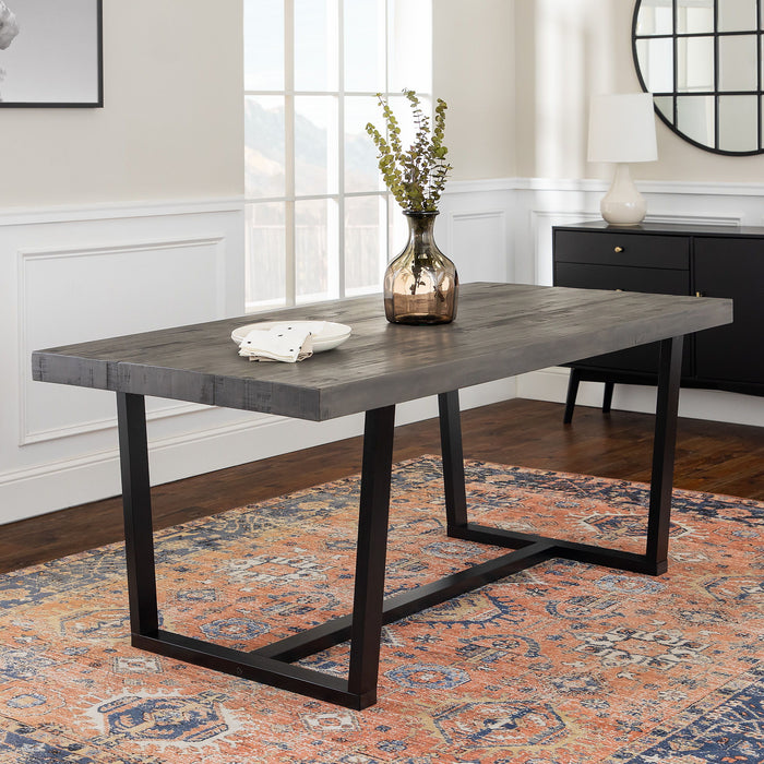 Modern Distressed Solid Wood And Metal Open Frame Dining Table