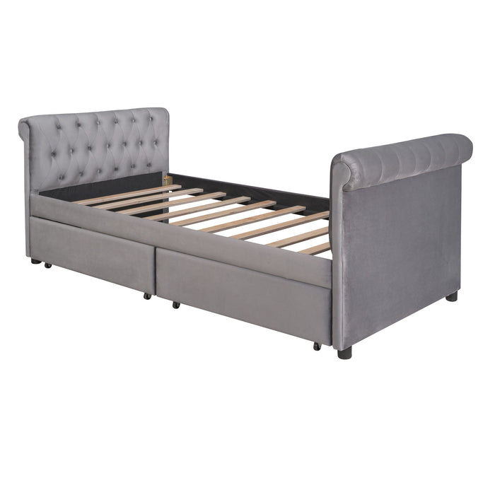 Upholstered Daybed With Drawers, Wood Slat Support