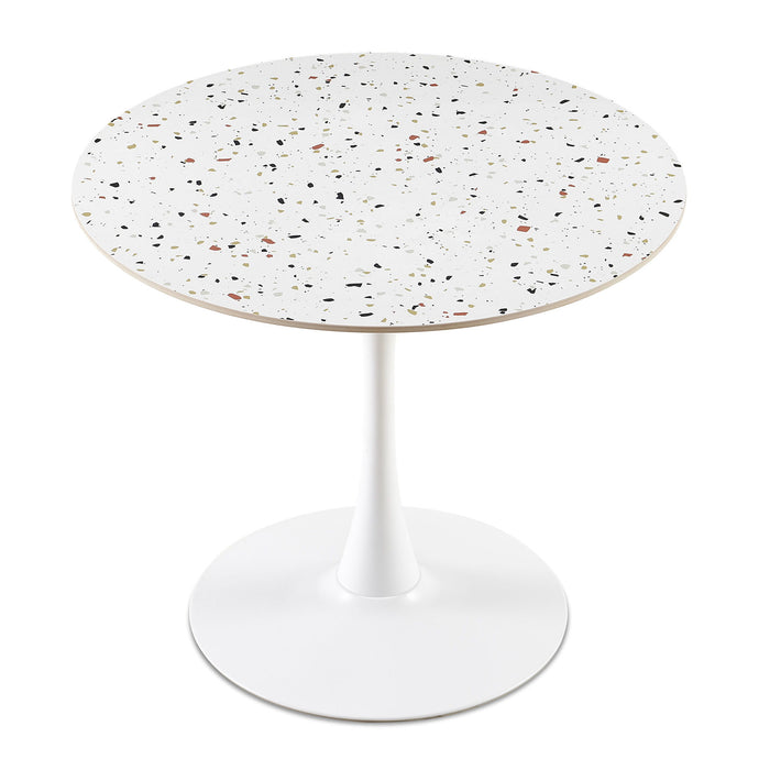 Mid-Century Stone Round Dining Table For Dining Room, Living Room, Cafe, Easy Clean - White