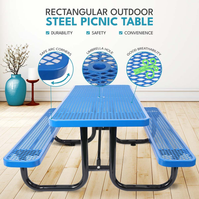 Outdoor Steel Picnic Rectangular Table With Umbrella Pole