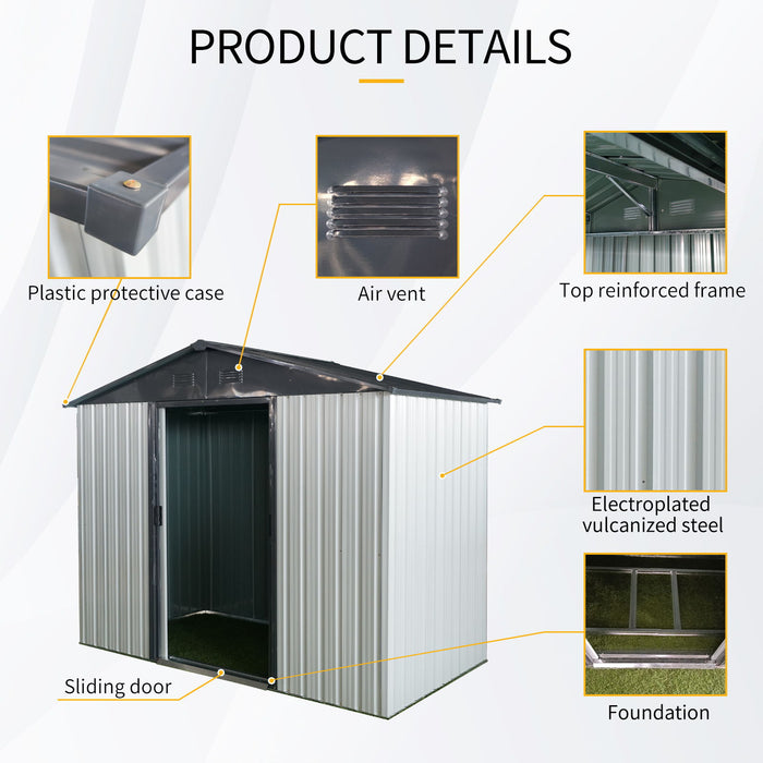 Outdoor Metal Storage Shed With Sliding Door And Foundation For Backyard, Patio, Lawn