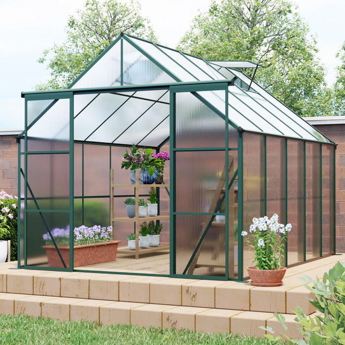 Double Door Polycarbonate Greenhouse Raised Base And Anchor Aluminum Heavy Duty Walk In Greenhouses For Outdoor Backyard In All Season