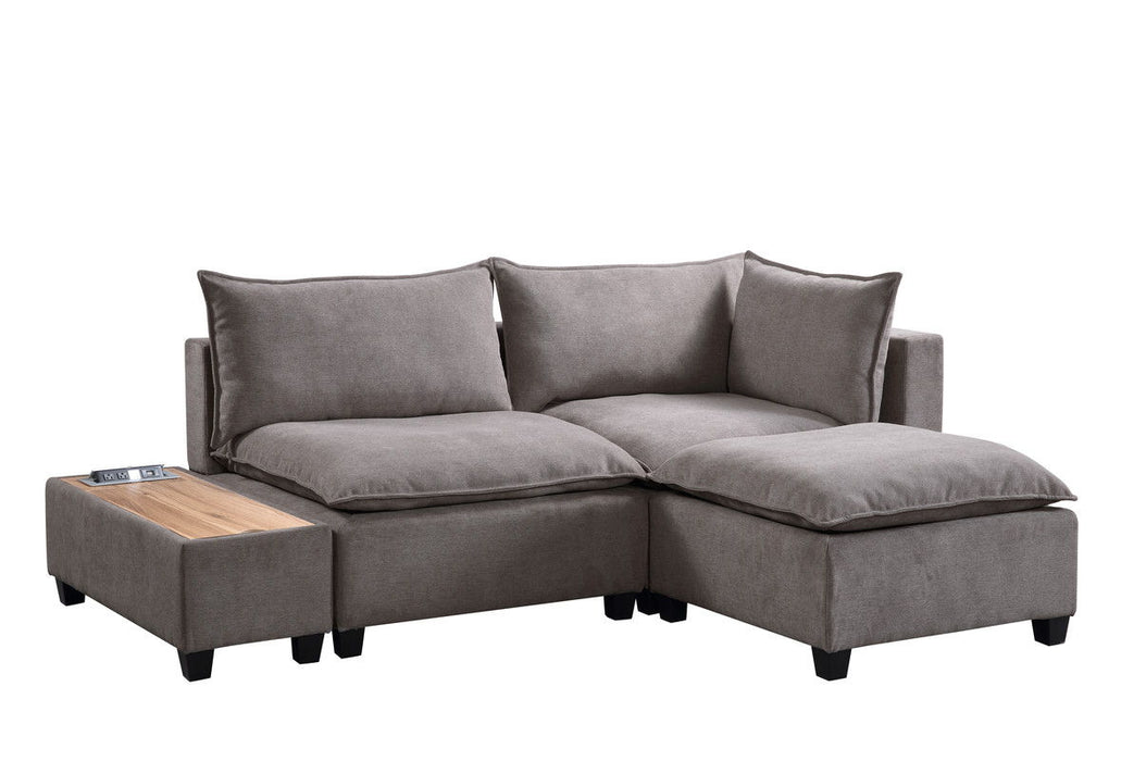 Madison - Fabric Sectional Loveseat Ottoman With USB Storage Console Table