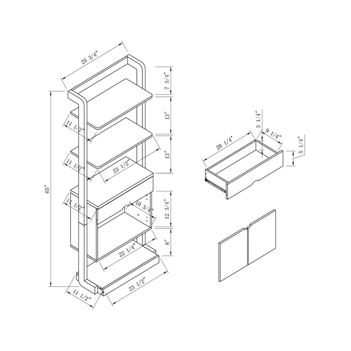 Contemporary Bookcase Four Open Shelve One Drawer Two Cabinets With Open Shelve - White / Gray