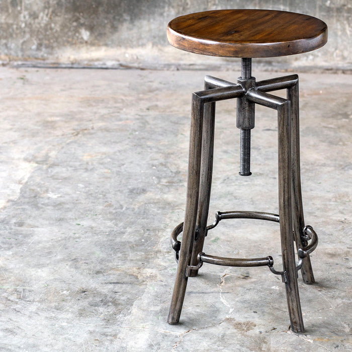 Westlyn - Industrial Bar Stool - Dark Brown & Black