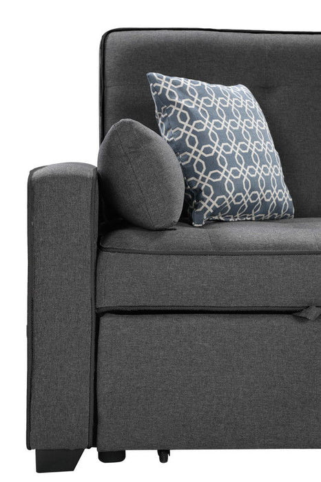 William - Modern Fabric Sleeper Sofa With 2 USB Charging Ports And 4 Accent Pillows - Gray