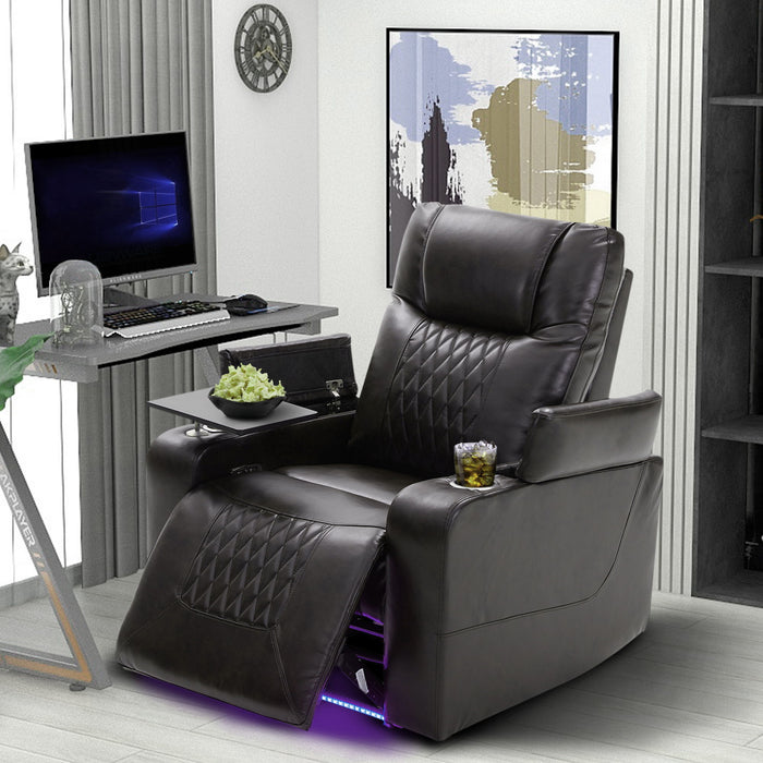 Power Motion Recliner With USB Charging Port And Hidden Arm Storage 2 Convenient Cup Holders Design And 360 Degree Swivel Tray Table