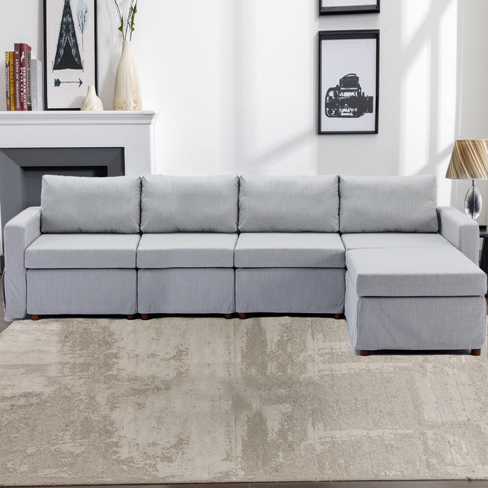 4 Seat Module Sectional Sofa Couch With 1 Ottoman For Living Room, Seat Cushion And Back Cushion Non-Removable And Non-Washable