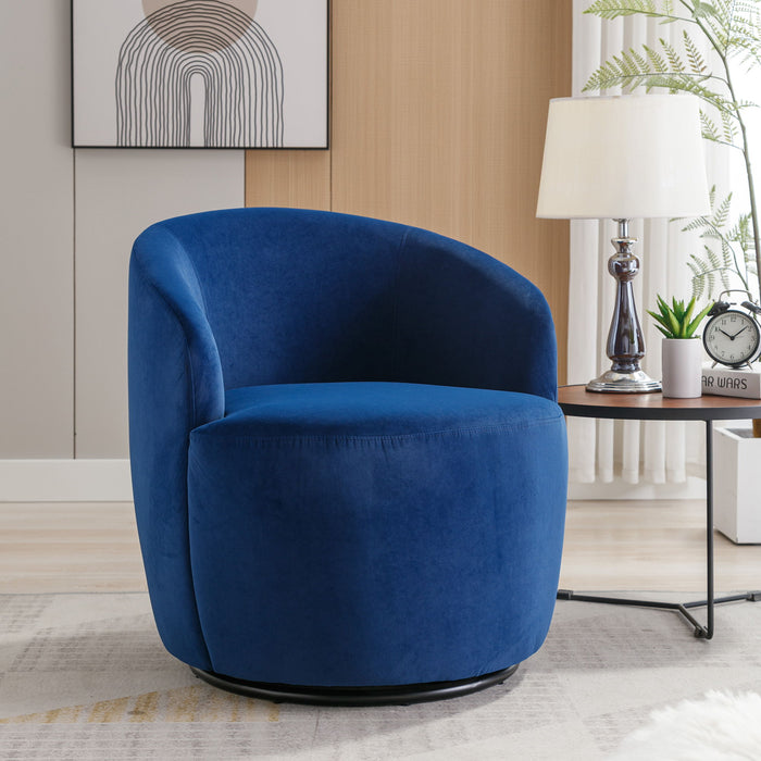 Velvet Fabric Swivel Accent Armchair Barrel Chair With Powder Coating Metal Ring