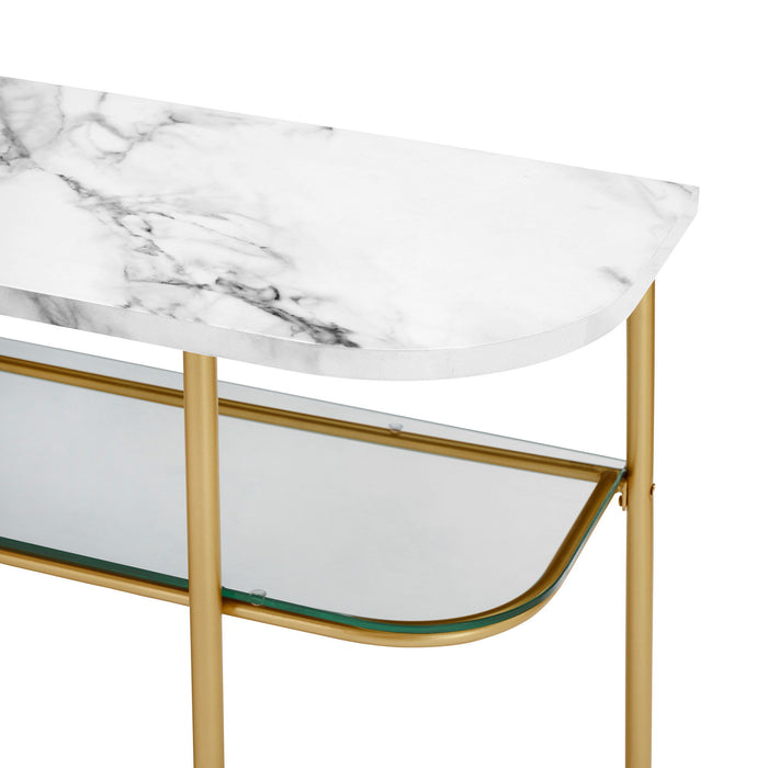 Modern Minimal Curved Faux Marble Entry Table - Gray / Gold